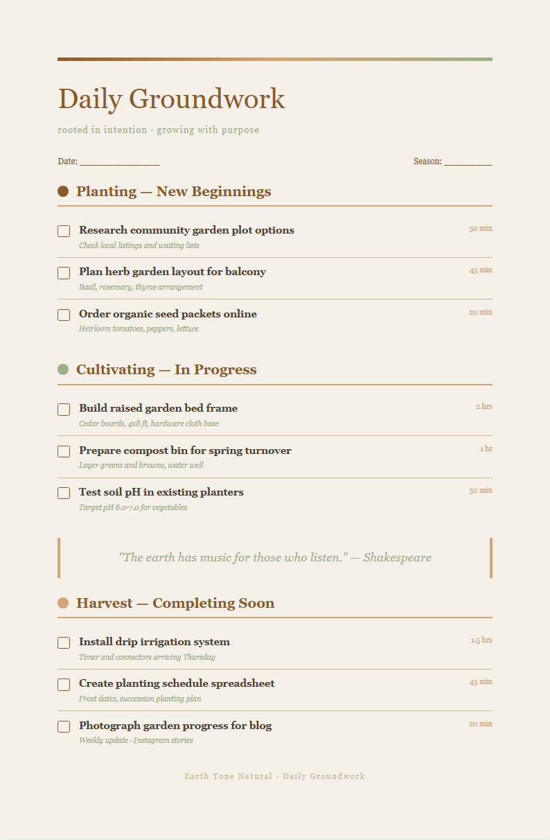 Earth tone natural to do list with warm organic